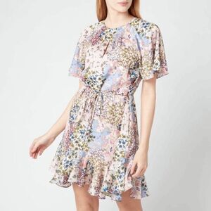 Ted Baker Lalu Urban Pink Floral Print Fluted Mini Dress Women's Size 2 US 4-6